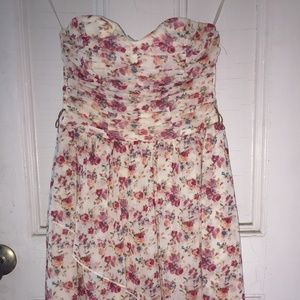 Flouncy Cream/Floral Strapless Cocktail Dress S/M